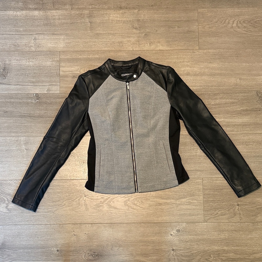 Express Black and Gray Leather Jacket
